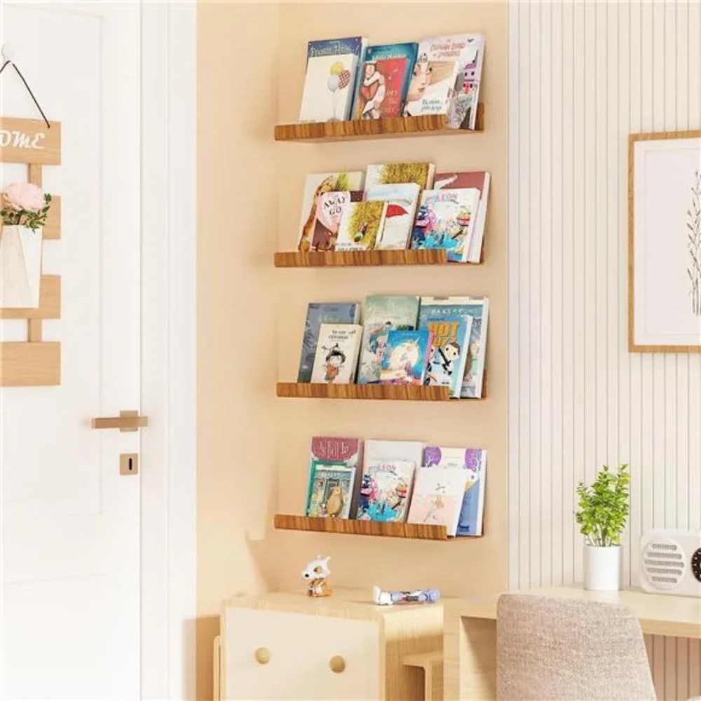4 Wood Grain Acrylic Shelves for Wall Storage, 15